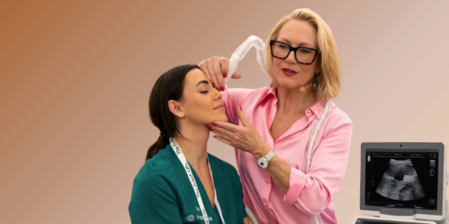 Dr Lisa M Hackett demonstrating facial ultrasound